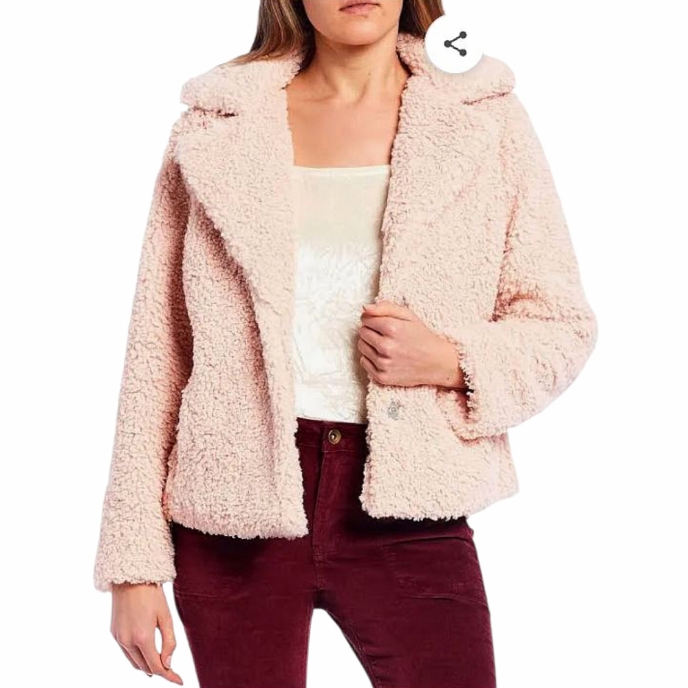 Chelsea & Violet Blush Pink Teddy Topper Faux Fur Sherpa Jacket Snap Front Small